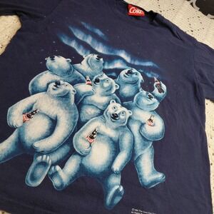 Vtg 90s Coca‎ Cola Polar Bear T Shirt L Single Stitch Double Sided USA Rare Read